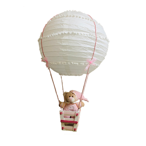 Χειροποίητο Αερόστατο Φωτιστικό Οροφής Παιδικού Δωματίου Λευκό με Πον-Πον για Κορίτσι σε Ροζ Απόχρωση 40 cm - κορίτσι, αερόστατο, δώρα για βάπτιση, δώρο γέννησης, οροφής, παιδικά φωτιστικά, φωτιστικά οροφής