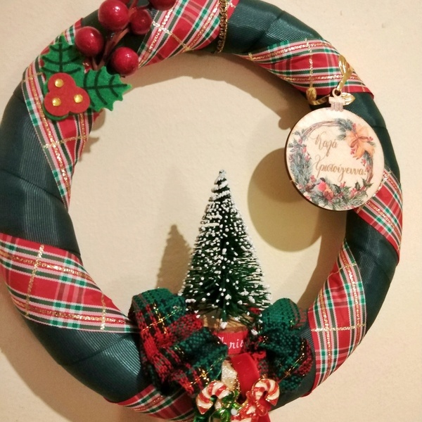 Χριστουγεννιάτικο Κρεμαστό Στεφάνι 25εκ - ύφασμα, στεφάνια, διακοσμητικά, δέντρο - 3