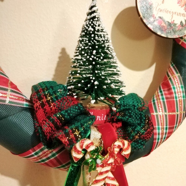 Χριστουγεννιάτικο Κρεμαστό Στεφάνι 25εκ - ύφασμα, στεφάνια, διακοσμητικά, δέντρο - 4