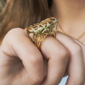 Τρισδιάστατο δαχτυλίδι χρυσό ❣️ - επιχρυσωμένα, ορείχαλκος, γεωμετρικά σχέδια, σταθερά, μεγάλα