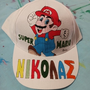 παιδικό καπέλο jockey με όνομα και θέμα super mario ( σούπερ μάριο ) - όνομα - μονόγραμμα, καπέλα, σούπερ ήρωες, προσωποποιημένα - 2