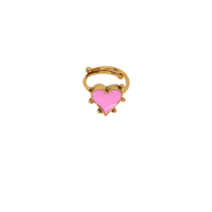 Δαχτυλίδι καρδιά με ροζ σμάλτο - επιχρυσωμένα, ορείχαλκος, καρδιά, αγ. βαλεντίνου, αυξομειούμενα