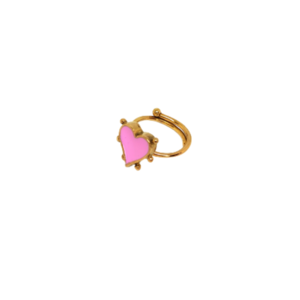 Δαχτυλίδι καρδιά με ροζ σμάλτο - επιχρυσωμένα, ορείχαλκος, καρδιά, αγ. βαλεντίνου, αυξομειούμενα - 2