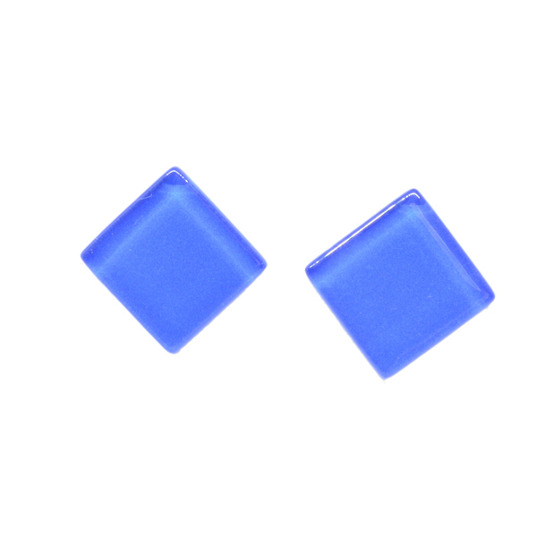 "Glassy" Blue - Μπλε γυάλινα σκουλαρίκια σε σχήμα ρόμβου - γυαλί, καρφωτά, ατσάλι, καρφάκι