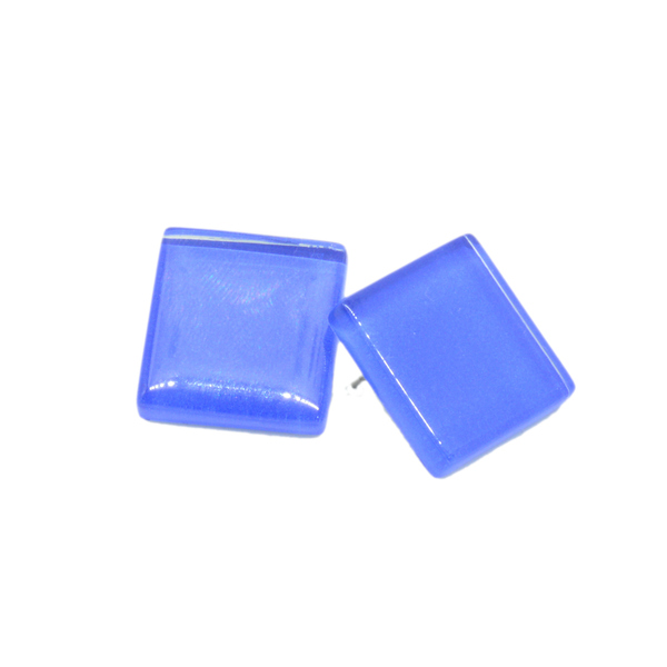 "Glassy" Blue - Μπλε γυάλινα σκουλαρίκια σε σχήμα ρόμβου - γυαλί, καρφωτά, ατσάλι, καρφάκι - 2