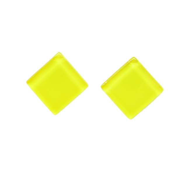 "Glassy" Yellow - Κίτρινα γυάλινα σκουλαρίκια σε σχήμα ρόμβου - γυαλί, καρφωτά, ατσάλι, καρφάκι