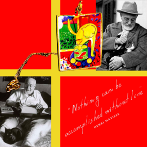 Μενταγιόν Ματίς "Γάτα με κοκκινόψαρο"- "Le Chat aux Poissons Rouge" 1914 Henri Matisse - επιχρυσωμένα, γάτα, πορσελάνη, ατσάλι, μενταγιόν - 5