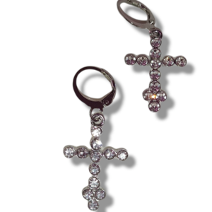 "ROME" earrings - σταυρός, μικρά, επάργυρα, ατσάλι, κρίκοι