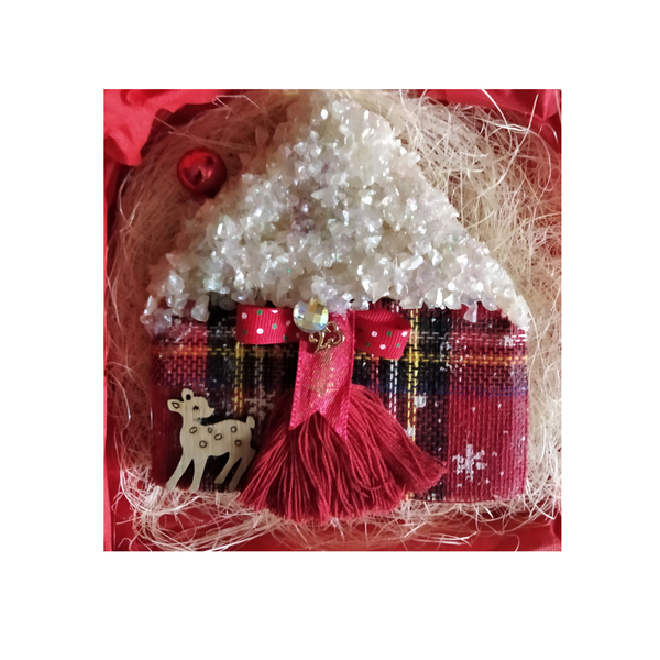 Γούρι χειροποίητο ξύλινο σπιτάκι κόκκινο (12*11cm) - ξύλο, γούρι, σπίτι, χριστουγεννιάτικα δώρα, γούρια - 2