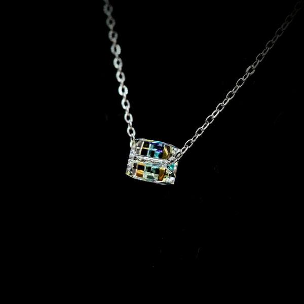 Κολιέ Cube AB Κρυστάλλινο Swarovski Crystals με Ατσάλινη Αλυσίδα 45εκ Nikolas Jewelry - γυαλί, charms, κοντά, ατσάλι - 5