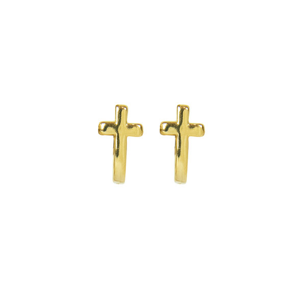 Σκουλαρίκια Καρφωτά "Cross" - επιχρυσωμένα, επάργυρα, σταυρός, καρφωτά, μικρά - 2