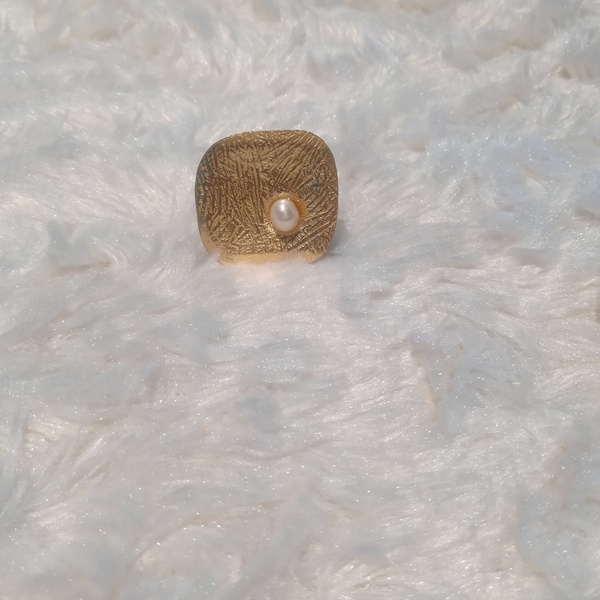 Χειροποίητο δαχτυλίδι από ορείχαλκο και μαργαριτάρι - μαργαριτάρι, ορείχαλκος, μεγάλα, αυξομειούμενα - 2