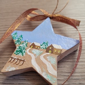 Στολίδι σε σχήμα αστεριού, από papier mache, ζωγραφισμένο στο χέρι - ζωγραφισμένα στο χέρι, αστέρι, χριστουγεννιάτικο, στολίδια - 2