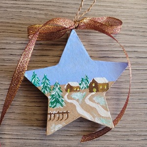 Στολίδι σε σχήμα αστεριού, από papier mache, ζωγραφισμένο στο χέρι - ζωγραφισμένα στο χέρι, αστέρι, χριστουγεννιάτικο, στολίδια - 4