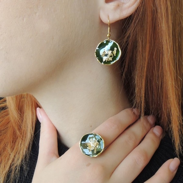 Πράσινο σετ κοσμημάτων σκουλαρίκια με δαχτυλίδι - χριστουγεννιάτικο, δώρα για γυναίκες, σετ κοσμημάτων - 2