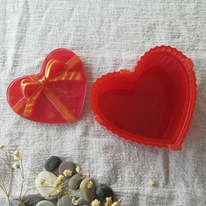 Κουτί κοσμημάτων και μικροαντικειμένων σχήμα καρδιάς κόκκινο - χρυσό, από υγρό γυαλί - καρδιά, οργάνωση & αποθήκευση, χειροποίητα, δώρα για γυναίκες - 3