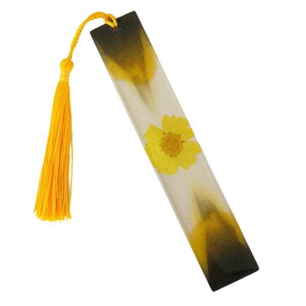 Σελιδοδείκτης με αληθινό κίτρινο λουλούδι, από υγρό γυαλί - γυαλί, χειροποίητα, σελιδοδείκτες, πρωτότυπα δώρα