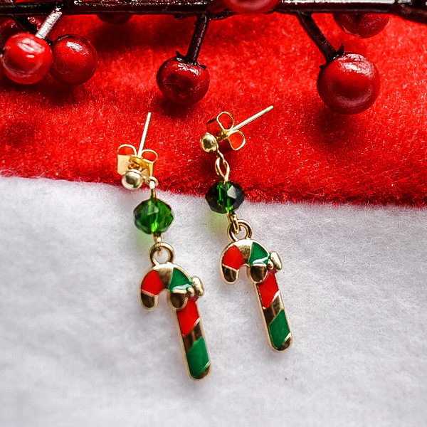 Χριστουγεννιάτικα σκουλαρίκια μπαστουνάκια - καρφωτά, μικρά, χριστουγεννιάτικα δώρα, καρφάκι - 4