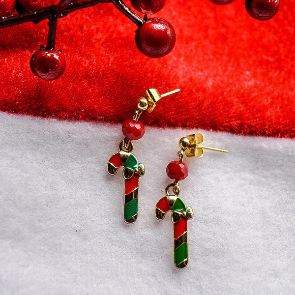 Χριστουγεννιάτικα σκουλαρίκια μπαστουνάκια - καρφωτά, μικρά, χριστουγεννιάτικα δώρα, καρφάκι - 5