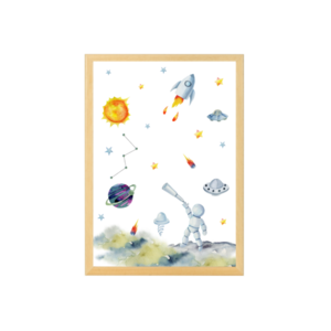 Παιδικά Καδράκια με θέμα το Διάστημα 23x31,5Yx1εκ Φυσικό Ξύλο Αστροναύτης Κορνίζα Σετ των τριών watercolor Τρίπτυχοι Πίνακες - πίνακες & κάδρα, αγόρι, δώρο, διάστημα, παιδικά κάδρα - 3