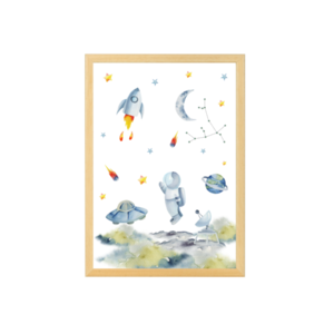 Παιδικά Καδράκια με θέμα το Διάστημα 23x31,5Yx1εκ Φυσικό Ξύλο Αστροναύτης Κορνίζα Σετ των τριών watercolor Τρίπτυχοι Πίνακες - πίνακες & κάδρα, αγόρι, δώρο, διάστημα, παιδικά κάδρα - 5