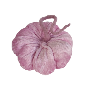 Χειροποίητη κολοκύθα βελούδο ροζ (12cm) - ροζ, βελούδο, κολοκύθα, γούρια - 2