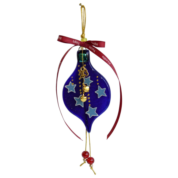 Γυάλινο Γούρι με αστεράκια 15χ6 μπλε - amythito 04151202 - γυαλί, αστέρι, χριστουγεννιάτικα δώρα, γούρια
