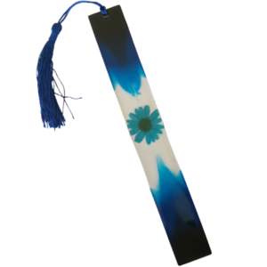 Σελιδοδείκτης μεγάλος με αληθινό λουλούδι μπλε - μαύρο, από υγρό γυαλί - σελιδοδείκτες, χειροποίητα, πρωτότυπα δώρα, με υγρό γυαλί