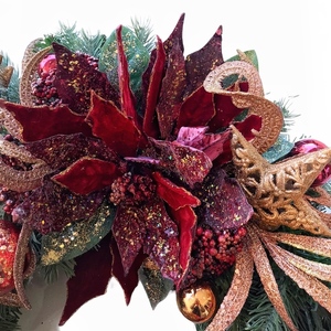 Χριστουγεννιάτικο στεφανι με Αλεξανδρινό λουλούδι , Μπαλες, Αστέρια - στεφάνια, αστέρι, διακοσμητικά - 2