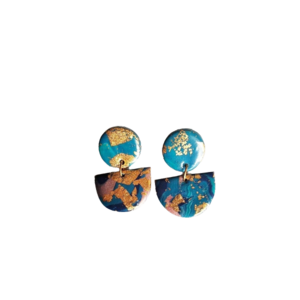 Royal σκουλαρίκια σε μπλε σκούρο με φύλλα χρυσού και επίστρωση από υγρό γυαλί - γυαλί, πηλός, ατσάλι, κρεμαστά
