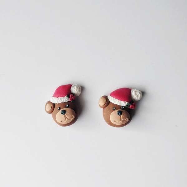 Χριστουγεννιάτικα αρκουδάκια μινιατούρες σκουλαρίκια studs - πηλός, καρφωτά, μικρά, ατσάλι, χριστουγεννιάτικα δώρα