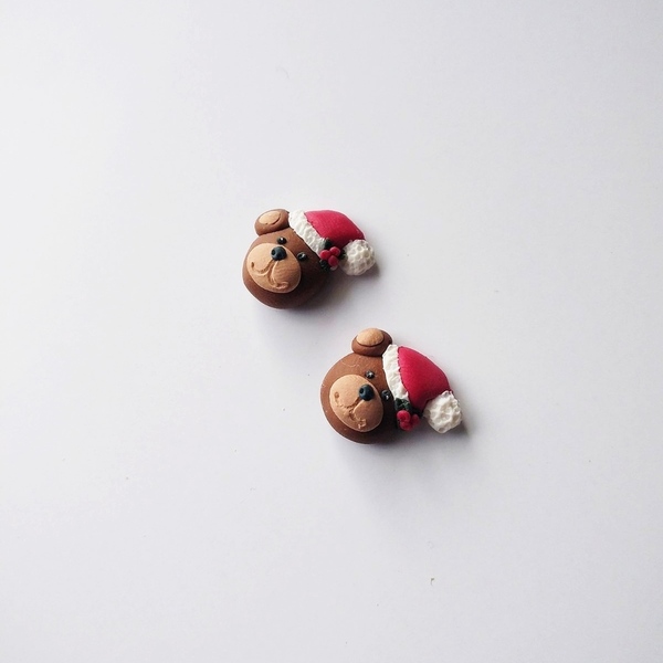 Χριστουγεννιάτικα αρκουδάκια μινιατούρες σκουλαρίκια studs - πηλός, καρφωτά, μικρά, ατσάλι, χριστουγεννιάτικα δώρα - 3