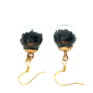Σκουλαρίκια κρεμαστά "Μικρές Μαύρες Καρδιές Σε Γυάλα" - γυαλί, επιχρυσωμένα, μικρά, κρεμαστά, γάντζος - 2
