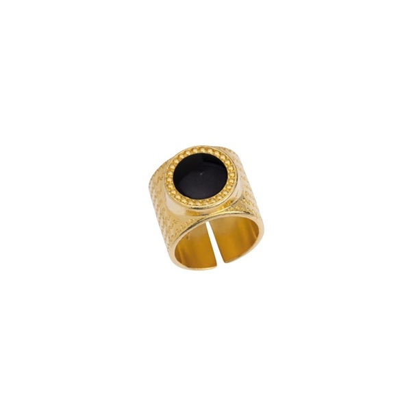 Επιχρυσωμένο δαχτυλίδι έθνικ με μαύρο σμάλτο - επιχρυσωμένα, ορείχαλκος, μικρά, αυξομειούμενα, φθηνά