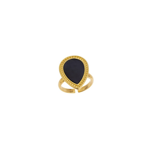 Επιχρυσωμένο δαχτυλίδι δάκρυ με μαύρο σμάλτο - επιχρυσωμένα, ορείχαλκος, μικρά, αυξομειούμενα, φθηνά
