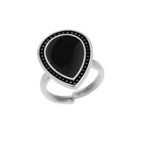 Επάργυρο δαχτυλίδι δάκρυ με μαύρο σμάλτο - επιχρυσωμένα, ορείχαλκος, μικρά, αυξομειούμενα, φθηνά