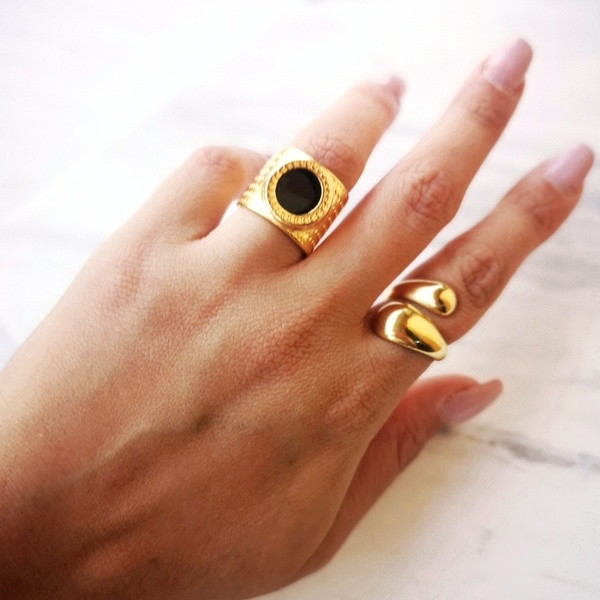 Επιχρυσωμένο δαχτυλίδι με bold άκρες - επιχρυσωμένα, ορείχαλκος, μικρά, αυξομειούμενα, φθηνά - 2