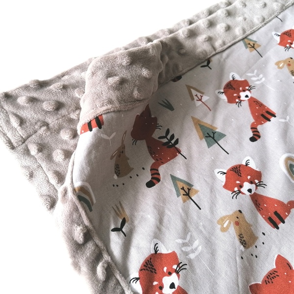 Βρεφική minky κουβέρτα με αλεπούδες - δώρο, χειροποίητα, unisex, βρεφικά, κουβέρτες - 3