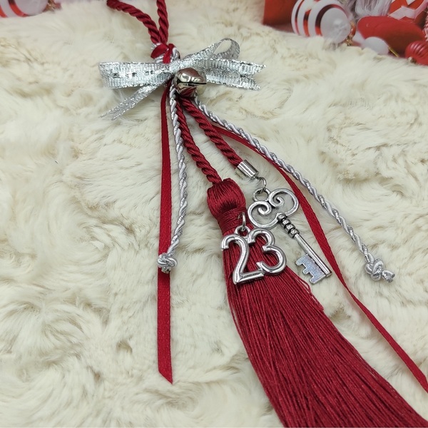 Χειροποίητο κρεμαστό γούρι 2023 μεταλλικό κλειδί με κουδουνάκι - κλειδί, χριστουγεννιάτικα δώρα, γούρια - 5