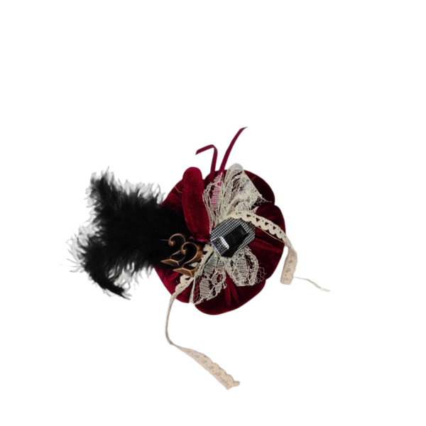 Βελούδινη Διακοσμητική Κολοκύθα 9cm Μπορντώ χρώμα Γούρι 2022 - δώρο, βελούδο, χριστουγεννιάτικα δώρα, κολοκύθα, γούρια - 2