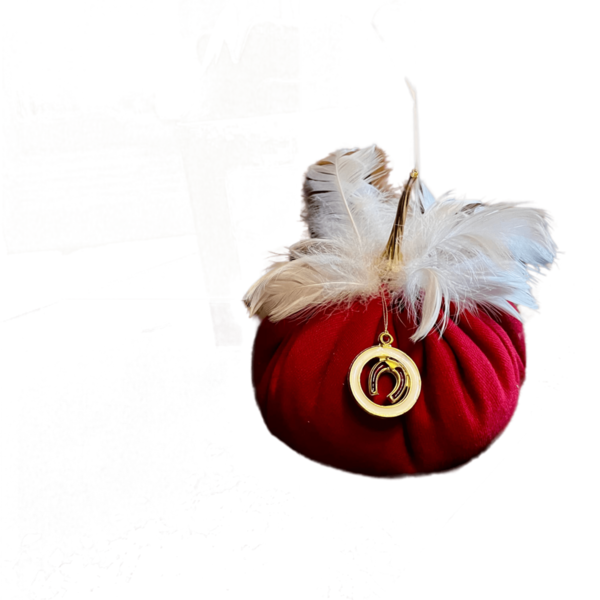 Κολοκύθα Γούρι κόκκινη με μεταλλικό κοτσάνι και στοιχείο 2023 σε χρυσό χρώμα ύψος 15εκ - ρόδι, χριστουγεννιάτικα δώρα, κολοκύθα, γούρια