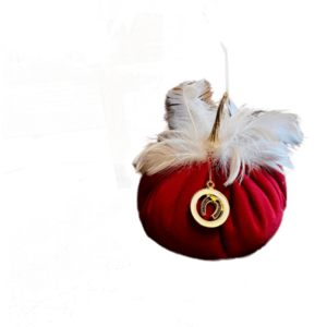 Κολοκύθα Γούρι κόκκινη με μεταλλικό κοτσάνι και στοιχείο 2023 σε χρυσό χρώμα ύψος 15εκ - ρόδι, χριστουγεννιάτικα δώρα, κολοκύθα, γούρια