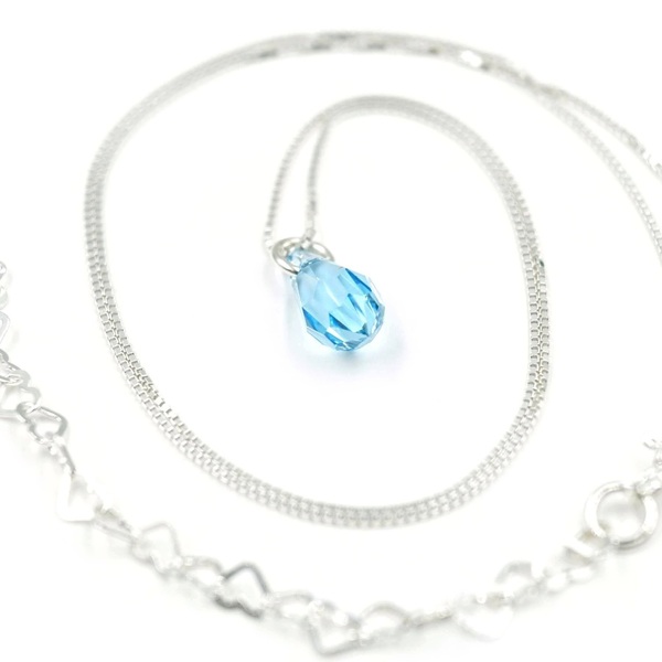 Κολιέ Σταγόνα, Aquamarine Κρυστάλλινη Επώνυμη, Ασημένια Αλυσίδα Βενετσιάνα Τετράγωνη 45εκ Nikolas Jewelry - charms, κοντά, ασήμι 925 - 3