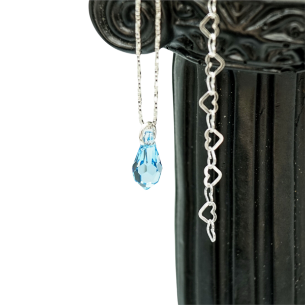 Κολιέ Σταγόνα, Aquamarine Κρυστάλλινη Επώνυμη, Ασημένια Αλυσίδα Βενετσιάνα Τετράγωνη 45εκ Nikolas Jewelry - charms, ασήμι 925, κοντά - 5