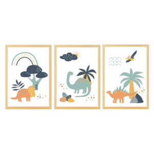 Παιδικά Καδράκια με θέμα τους Δεινόσαυρους 23x31,5Yx1εκ Φυσικό Ξύλο Κορνίζα Σετ των τριών Τρίπτυχοι Πίνακες - πίνακες & κάδρα, αγόρι, δώρο, δεινόσαυρος, ζωάκια
