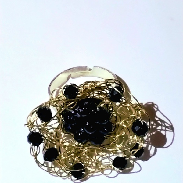 Δαχτυλίδι με σύρμα - χάντρες, λουλούδι, μεγάλα, αυξομειούμενα - 2