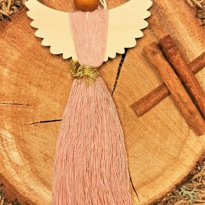 Macrame Αγγελακι Διακοσμητικο Ροζ - ξύλο, νήμα, κορίτσι, στολίδια - 3