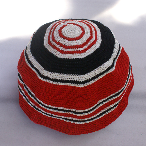 Πλεκτό χειροποίητο κόκκινο καλοκαιρινό βαμβακερό καπέλο - 5