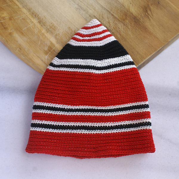 Πλεκτό χειροποίητο κόκκινο καλοκαιρινό βαμβακερό καπέλο - 2