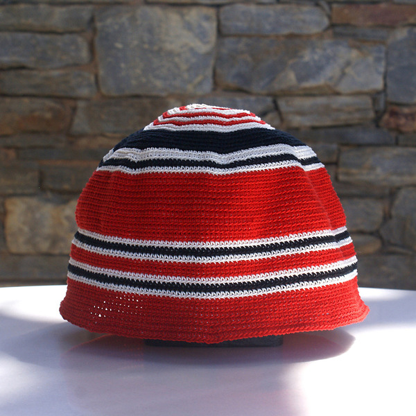 Πλεκτό χειροποίητο κόκκινο καλοκαιρινό βαμβακερό καπέλο - 3